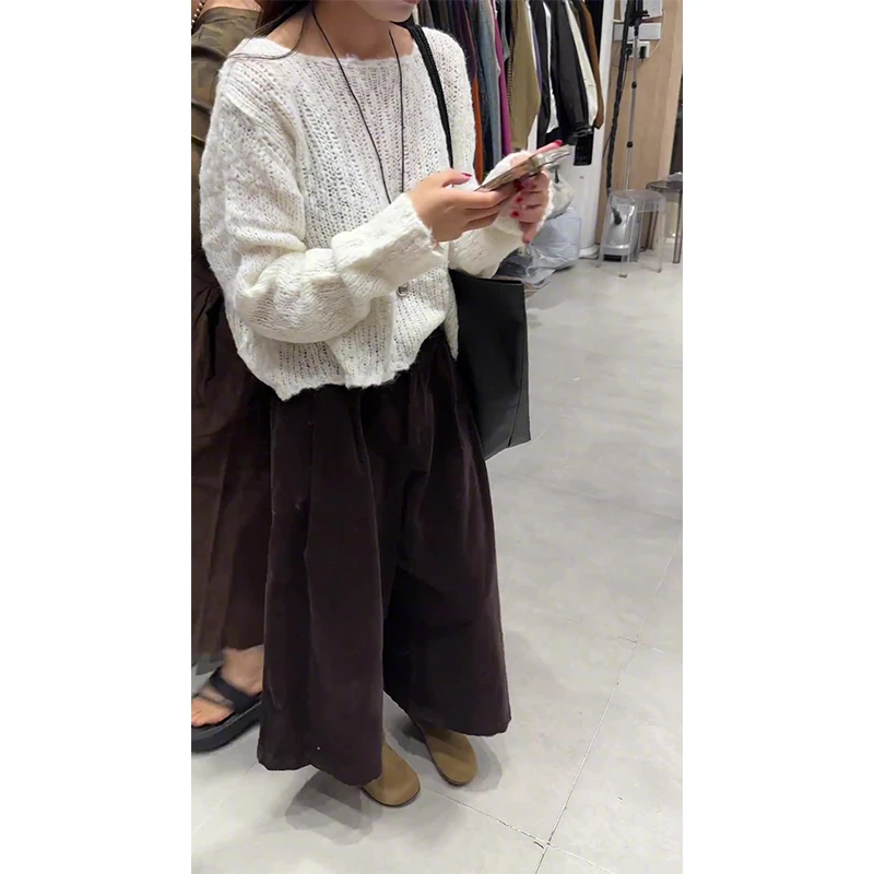 2025秋季新款女韩系穿搭宽松长袖毛衣上衣气质高腰显瘦阔腿长裤