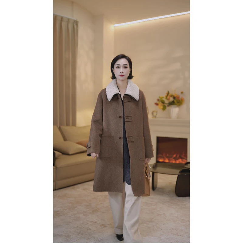 【赞妈甄选】牦牛绒双面绒大衣中长时尚百搭高贵气质外套ZM1710N