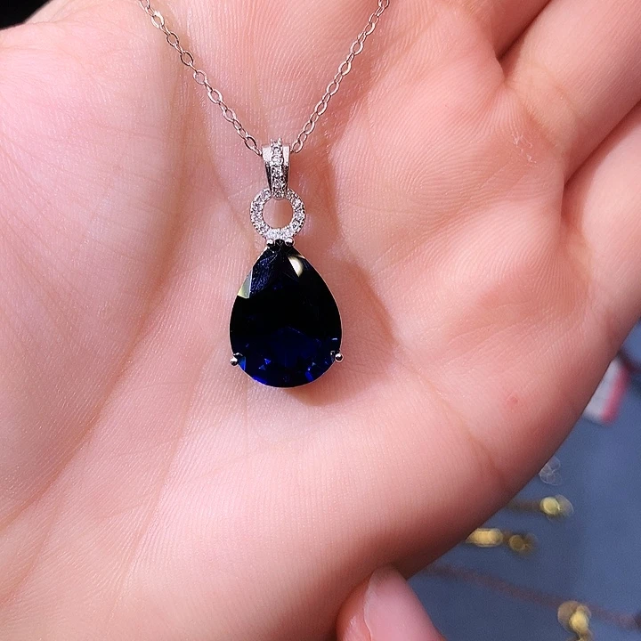 蓝宝石吊坠(赠链)银S925镶嵌