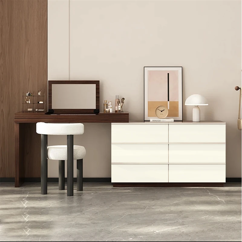 奶油风梳妆台2025新款卧室简约客厅现代收纳柜化妆桌斗柜一体家用