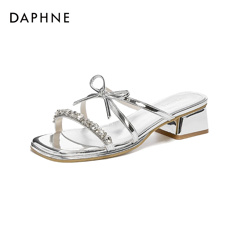 达芙妮夏季外穿小仙女水钻凉拖鞋法式新款配裙子高跟百搭小众鞋子