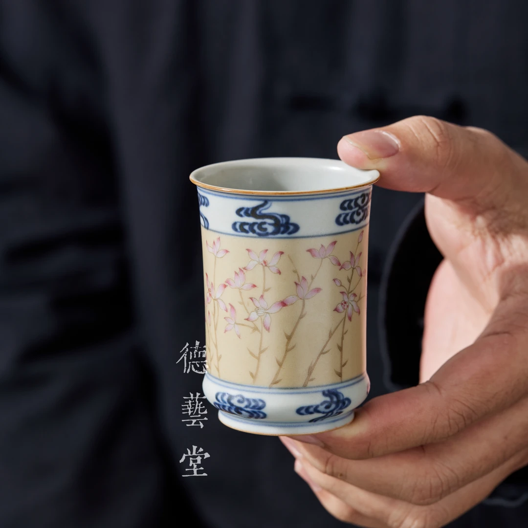 【德艺堂】景德镇手绘斗彩开窗祥云宣画玉兰手握杯主人杯复古中式
