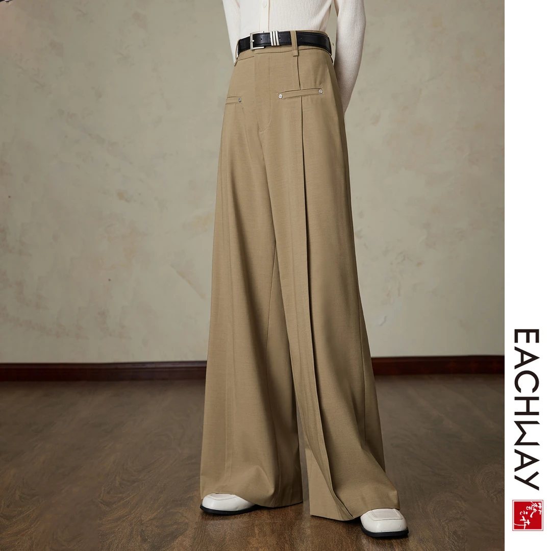 【营造优雅身形】高腰显瘦显腿长休闲裤春季含羊毛阔腿裤女
