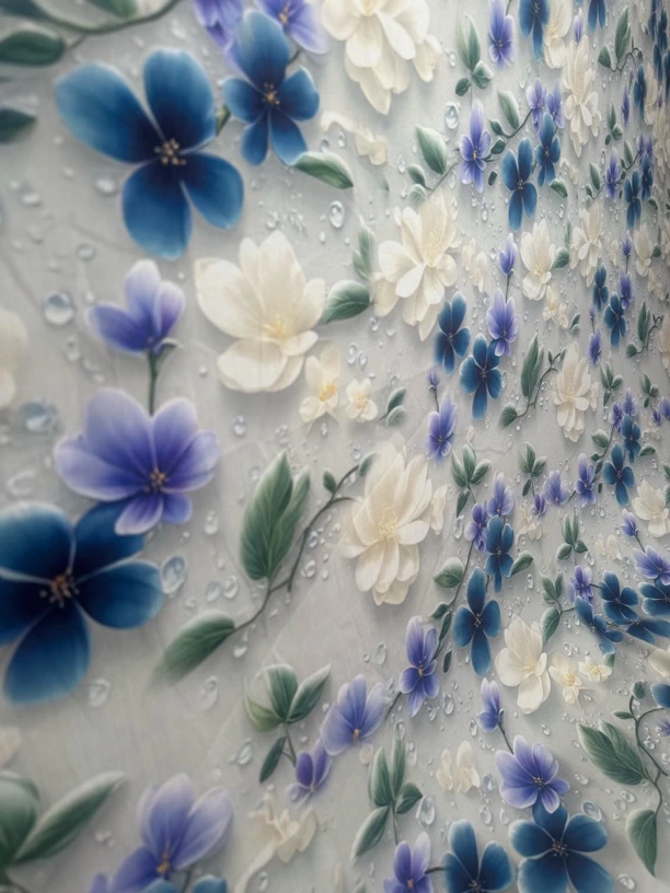 【100绵绸人棉】水滴荷花数码印花服装面料裙子套装