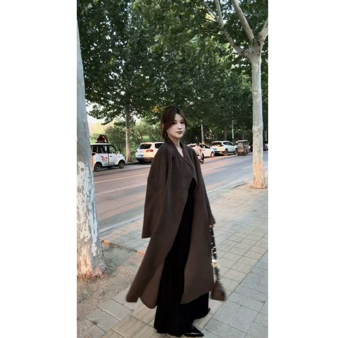 【人生大衣】长款翻领插肩袖常规秋冬外套宽松赫本风加厚羊毛大衣