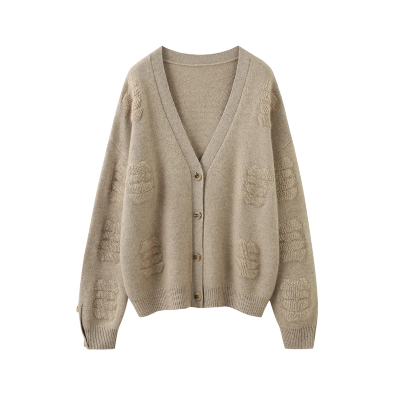 V领开衫轻奢100%山羊绒衫上衣针织女2025年秋冬新款宽松显瘦短款