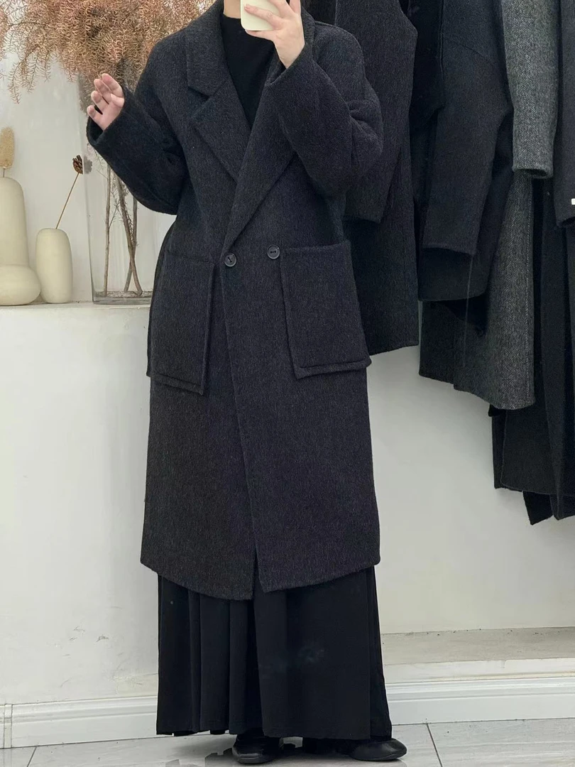 2025新款双面羊毛大衣立体口袋气质休闲风