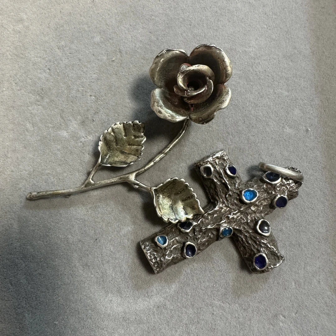 中古饰品拍对应价格手工蓝色复古古风银色镶嵌宫廷风