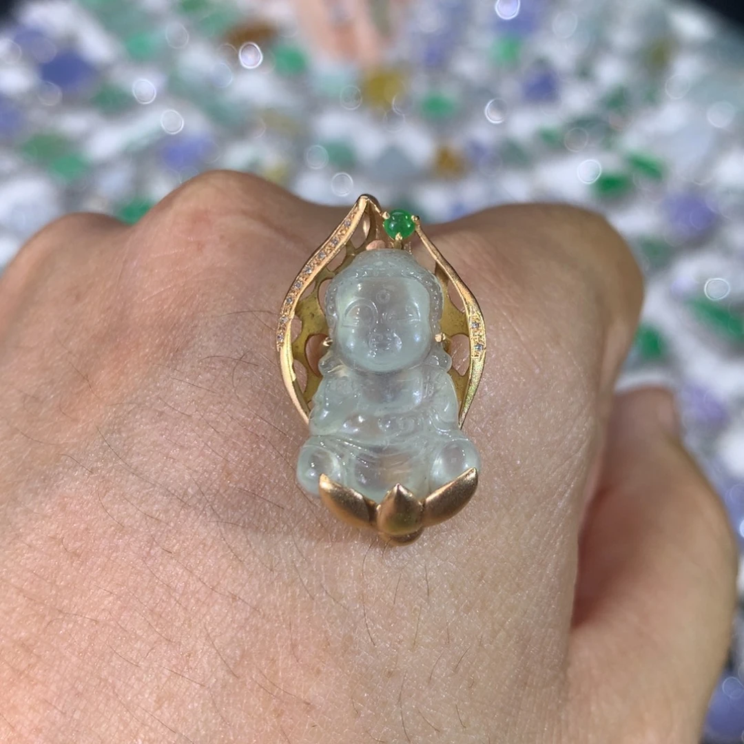 吊坠(不含链)18K金镶嵌翡翠