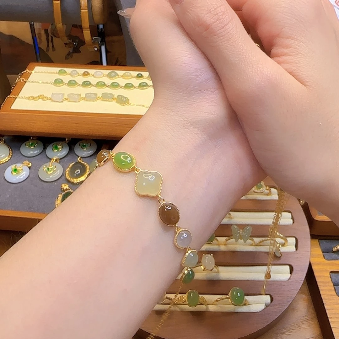 和田玉手链银S925镀金镶嵌多样性发货