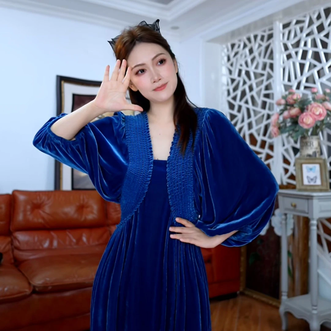 丝绒秋冬显瘦法式夏季长裙褶皱连衣裙长款礼服裙子240311