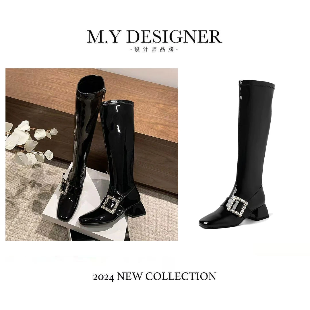 M.Y媛总 设计师定制款 冬季新款时尚韩版粗中跟长筒女靴2023-5