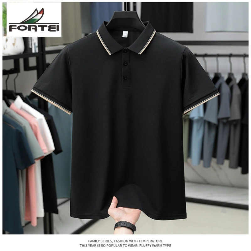 FORTEI/富鋌短袖polo衫男纯色宽松百搭商务风polo翻领时尚半袖男