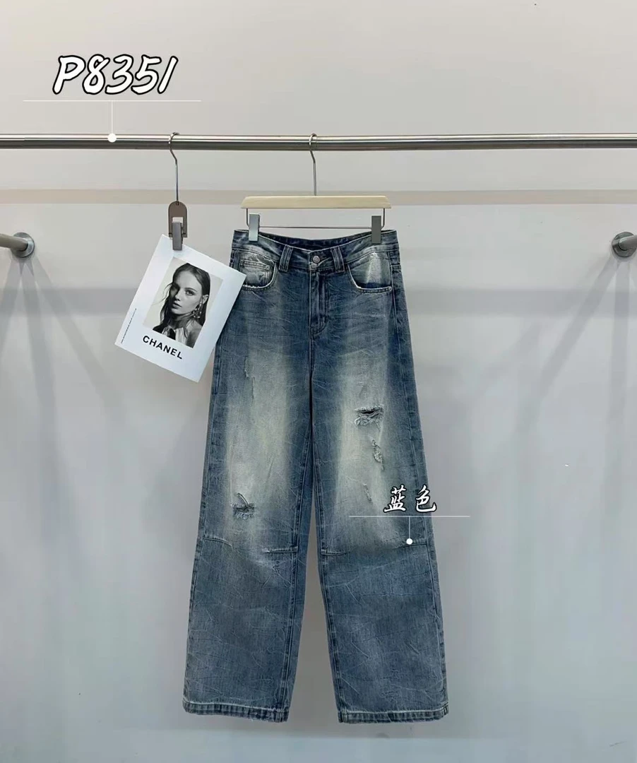 鑫燃KIKI 重工质感水洗猫抓破洞牛仔裤 P8351 PPT