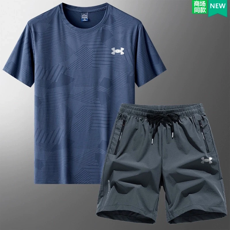 费维莫尔夏季薄款T恤短裤宽松速干冰丝透气加大码运动套装男