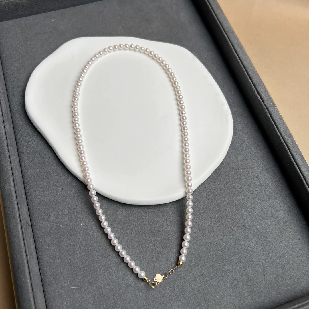 淡水冷白特强光18K金珍珠小米珠项链4-5m