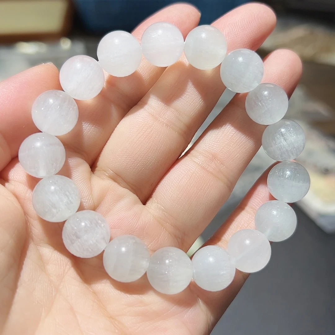 水晶手链未镶嵌拉丝白兔毛12毫米12号