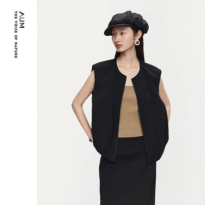 【轻松套装】AUM噢姆圆领双头拉链花苞廓形马甲M1FZ20704