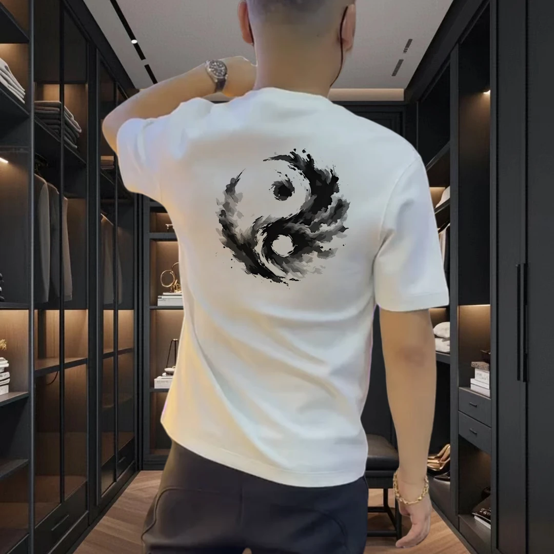 春夏男装新款短袖T恤国潮上衣纯棉半袖男士修身时尚休闲潮男百搭