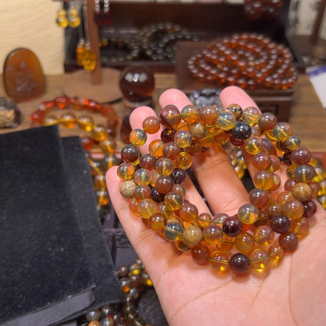 琥珀未镶嵌颈饰8mm多宝108
