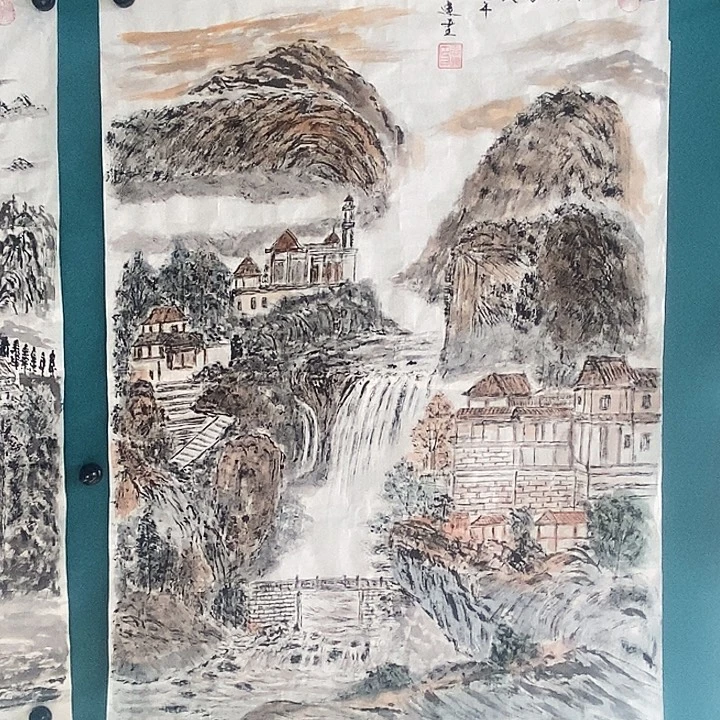 国画四尺三开手绘山水