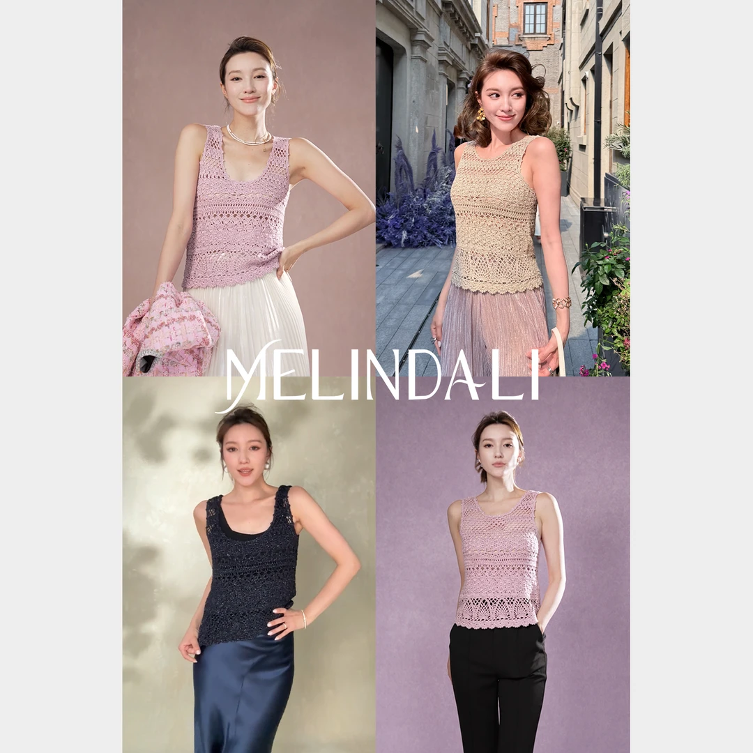Melinda Li【匠人手钩】私服法式人丝金银丝细闪手钩织镂空花边背心