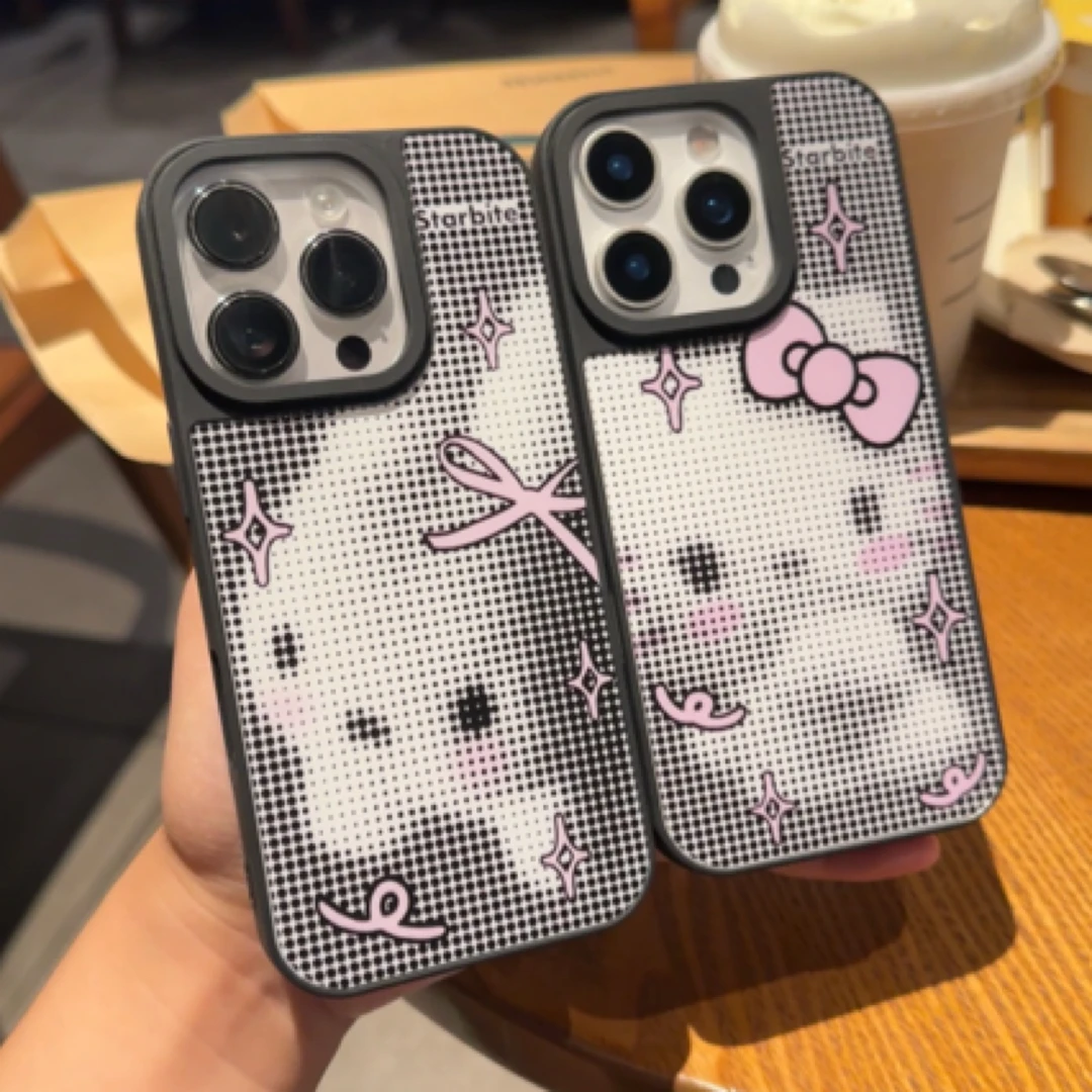 复古马赛克兔子和kt猫手机壳适用苹果16promax亚克力15pro磨砂14