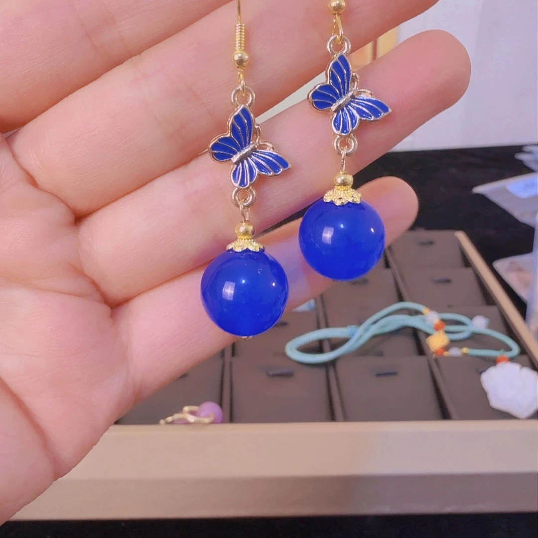 玛瑙/玉髓耳钉银S925镶嵌129