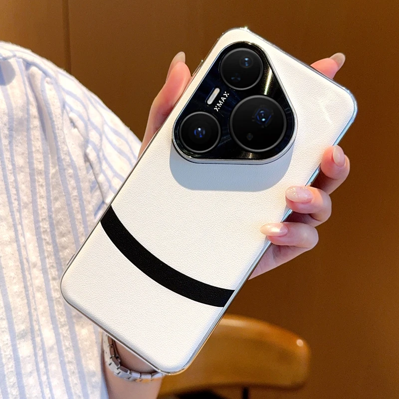 适用华为Pura80pro手机壳新款拼色80ultra全包镜头高端素皮保护套