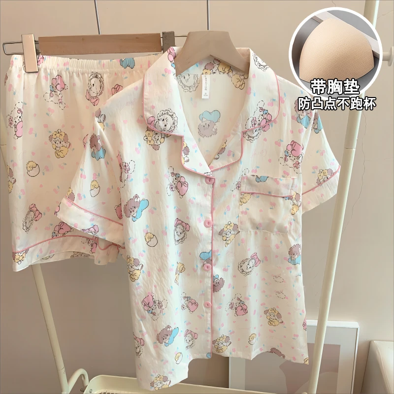 【棉纱】Mikko睡衣女夏季薄款短袖短裤卡通少女感家居服套装
