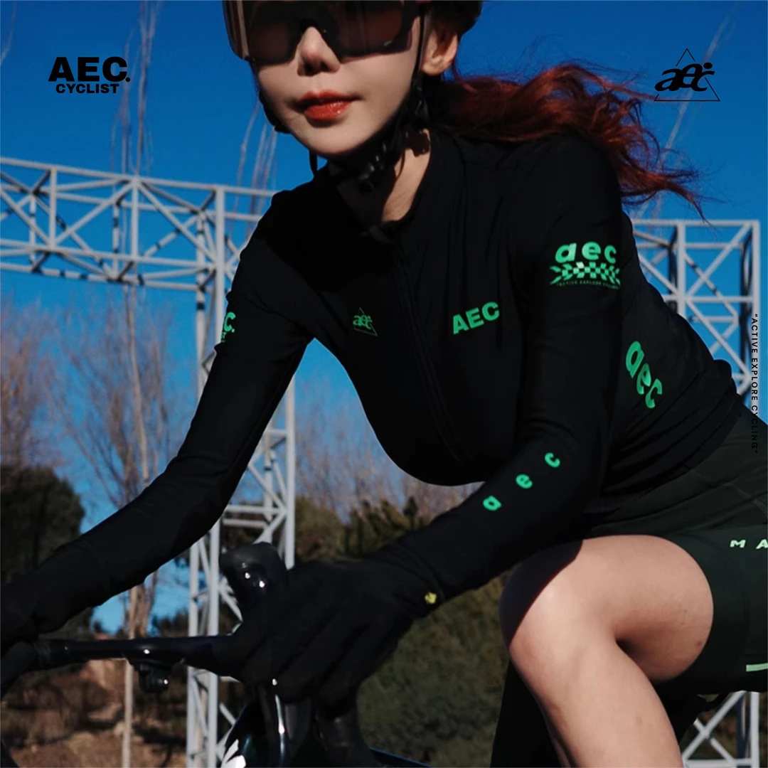 aec骑行服2025新款秋冬抓绒保暖【夜影-绿】男女公路山地自行车上衣