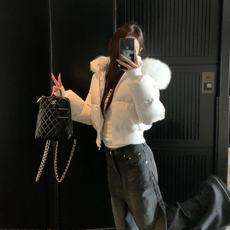 有货可以上架 韩系冬季毛领连帽收腰加厚短款服女ins棉衣