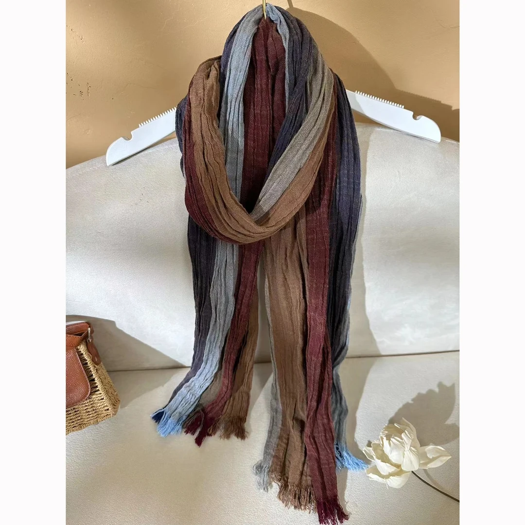女款时尚休闲拼色棉麻风百搭复古文艺气质丝巾围巾0017多色