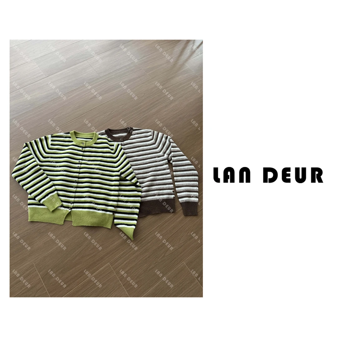 JIUJIU【色彩故事】100%绵羊毛圆领针织长袖时尚休闲条纹韩版开衫