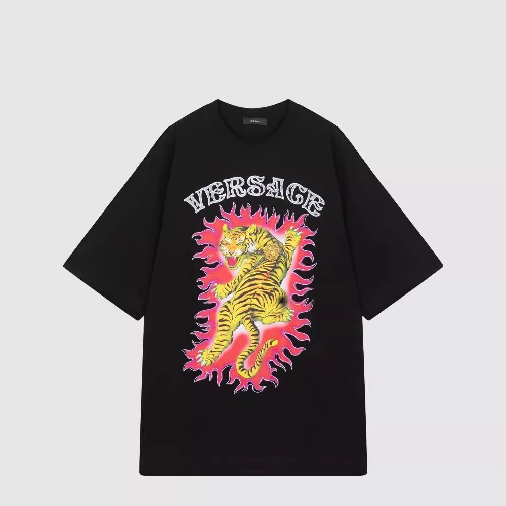 VERSACE范思哲老虎美杜莎印花男圆领短袖T恤10102351A074561B000