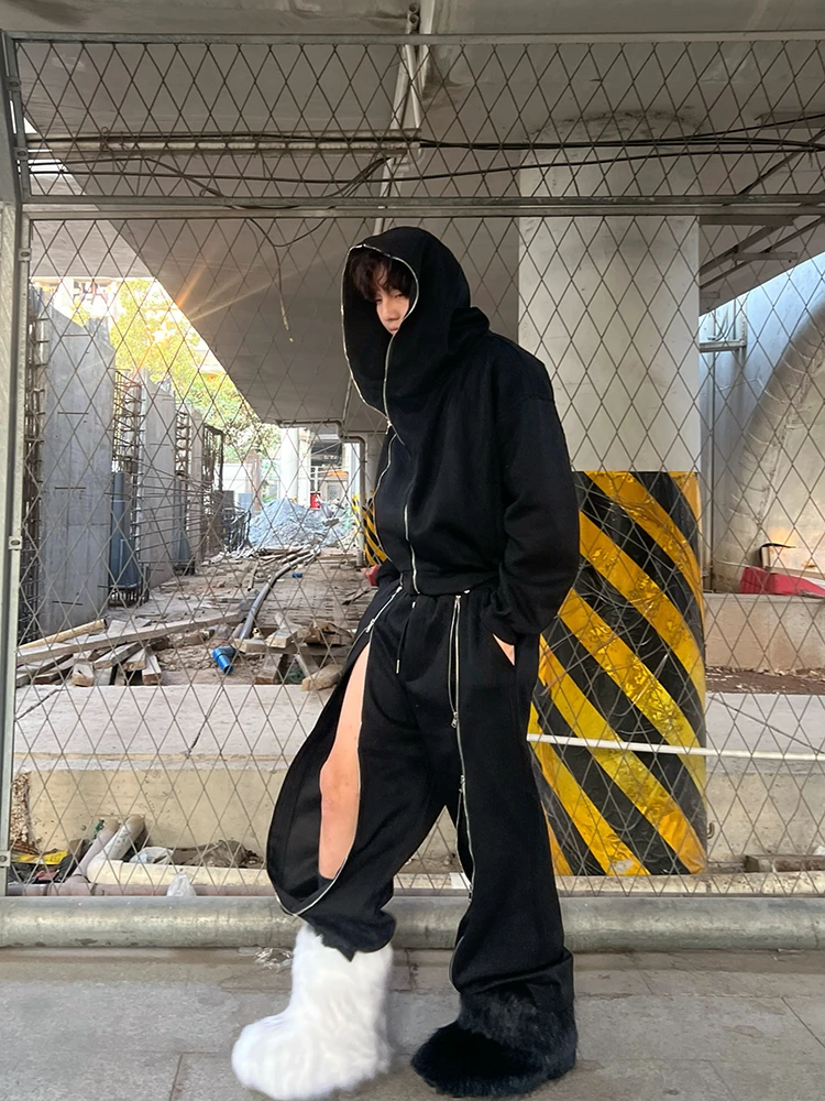 IHF“芹泽多摩雄”2025春季拉链解构巴黎亚文化连帽宽松卫衣套装