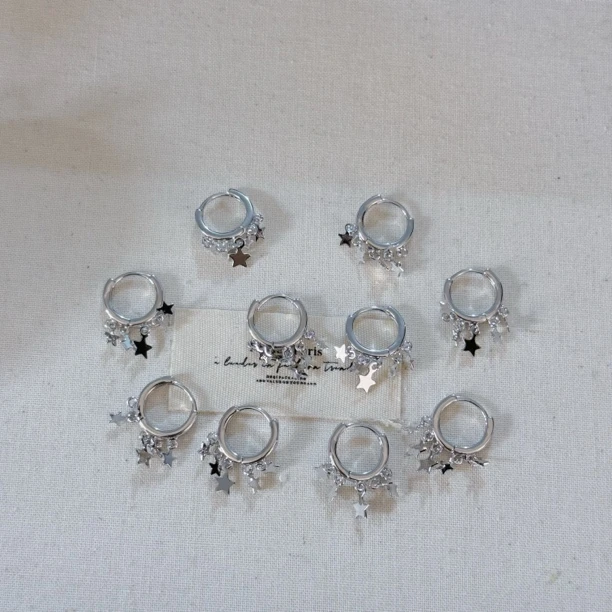 铜合金耳饰 铜合金耳饰五个五角星耳扣冷淡风百搭气质耳环耳圈