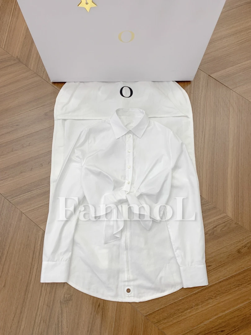 CLASSIEVU~优雅法式度假风府绸棉高腰显瘦系结长袖女款白衬衫上衣