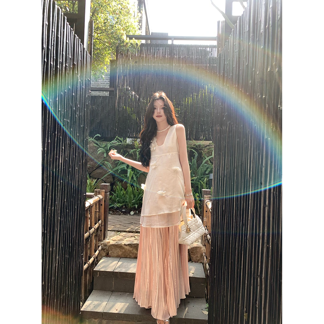 ICELOLLY薄纱小众独特宽松背心女2025春夏新款小个子薄款减龄上衣