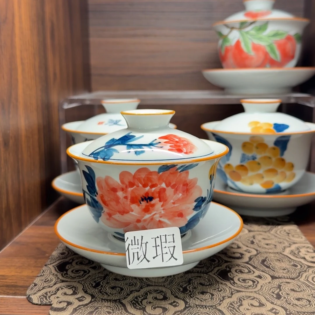 釉下手绘茶具微瑕