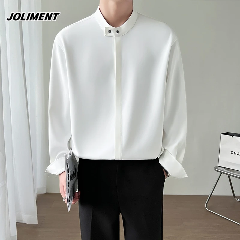 JOLIMENT重磅垂感斜纹立领男士衬衫长袖春秋款高级感痞帅衬衣外套