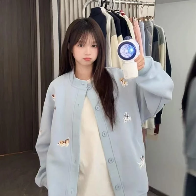 可爱卡通小狗开衫外套女春秋爆款洋气减龄ins潮休闲时尚宽松上衣