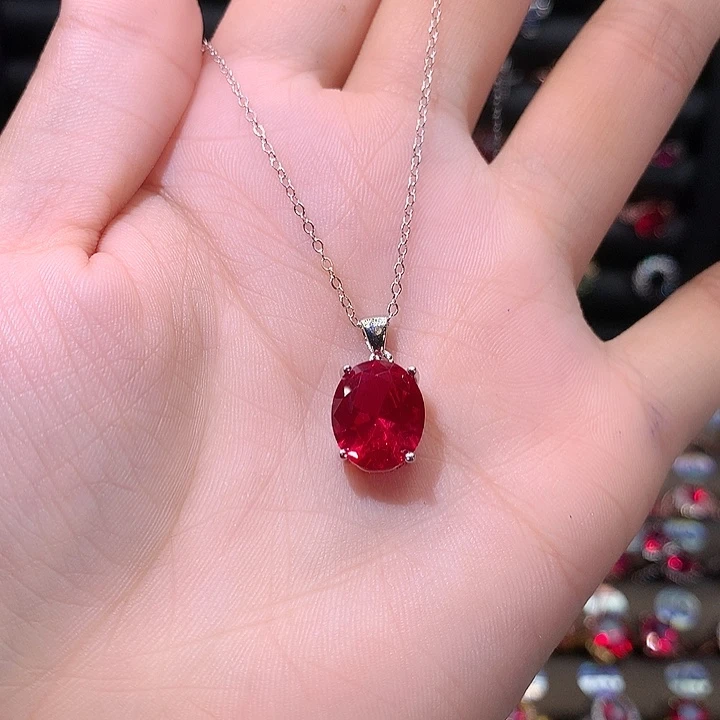 红宝石吊坠(赠链)银S925镶嵌1012