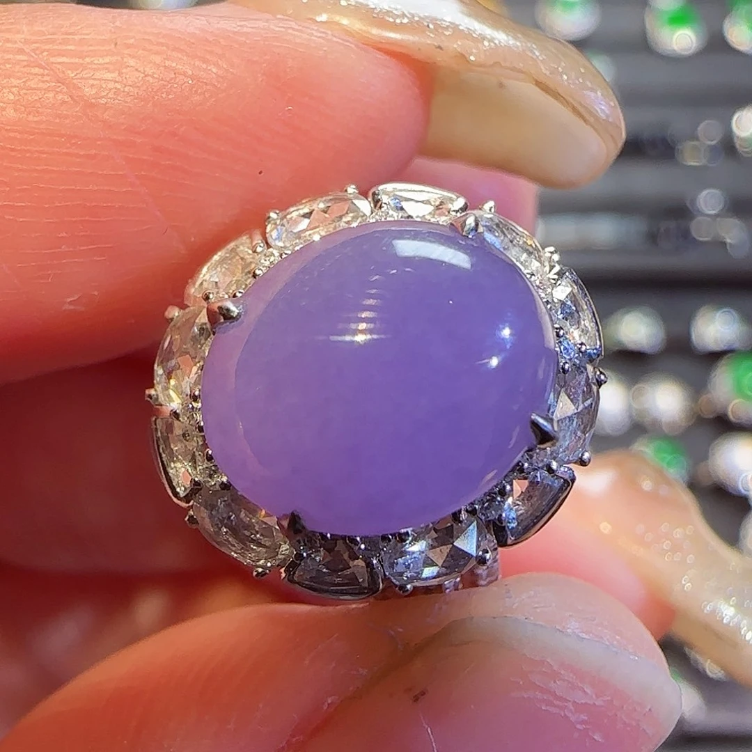 翡翠戒指18K金镶嵌紫旦