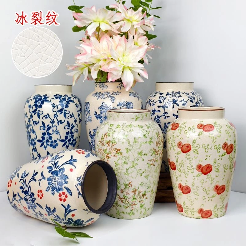 手工冰裂釉花瓶 新中式青花瓷客厅摆件 可水培插花玄关装饰陶瓷