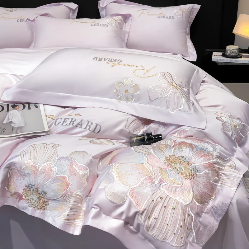 高级A类200支长绒棉四件套全棉纯棉高级感刺绣被套床单床上用品