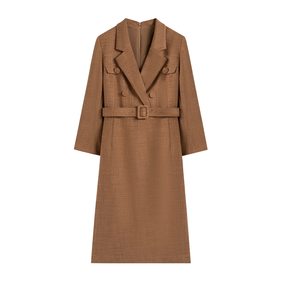 【南油虹姐】秋冬新款气质优雅显瘦收腰腰带连衣裙