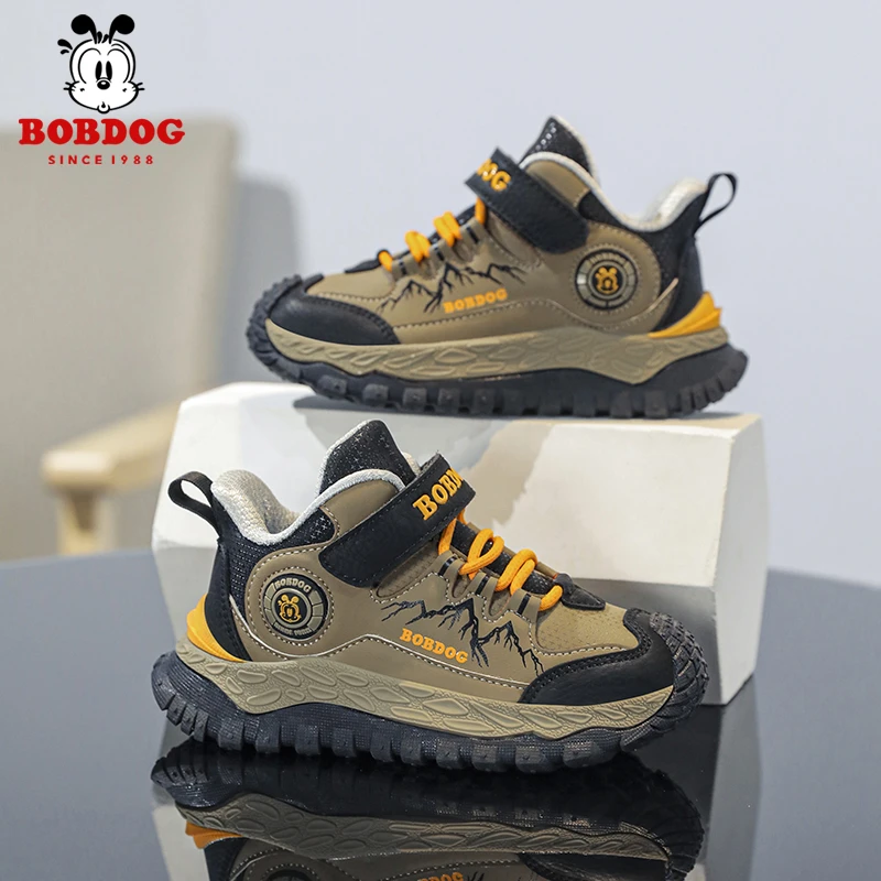 巴布豆男童鞋2025秋冬新款皮面儿童运动鞋中大童网面小男孩跑步鞋