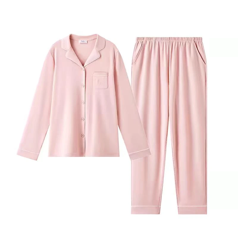 秋冬季高档睡衣女套装厚款冰丝长袖宽松开衫女男家居服纯色大码