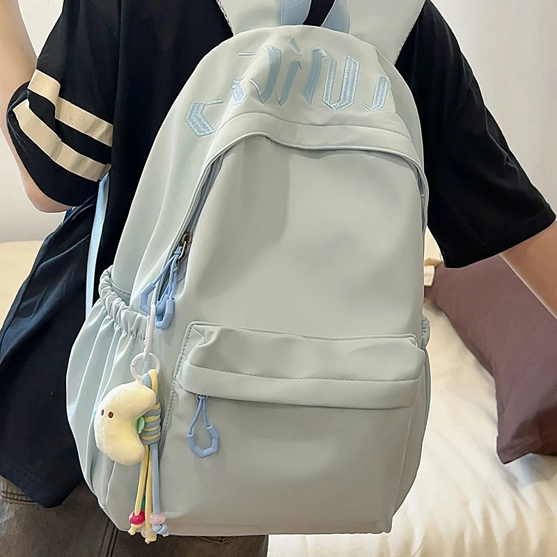 蓝色ins小众慵懒风书包女初中生高颜值高中生简约超大容量双肩包